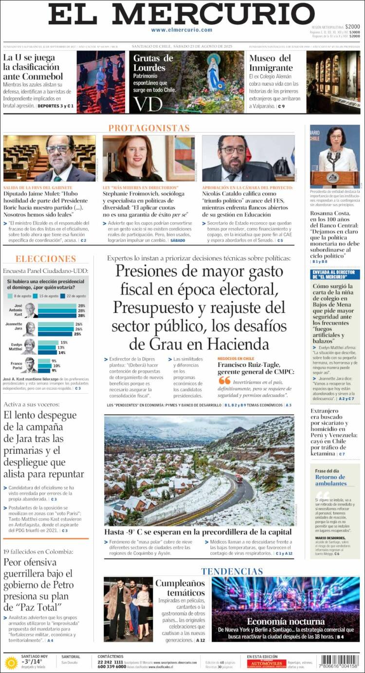Portada de El Mercurio (Chile)