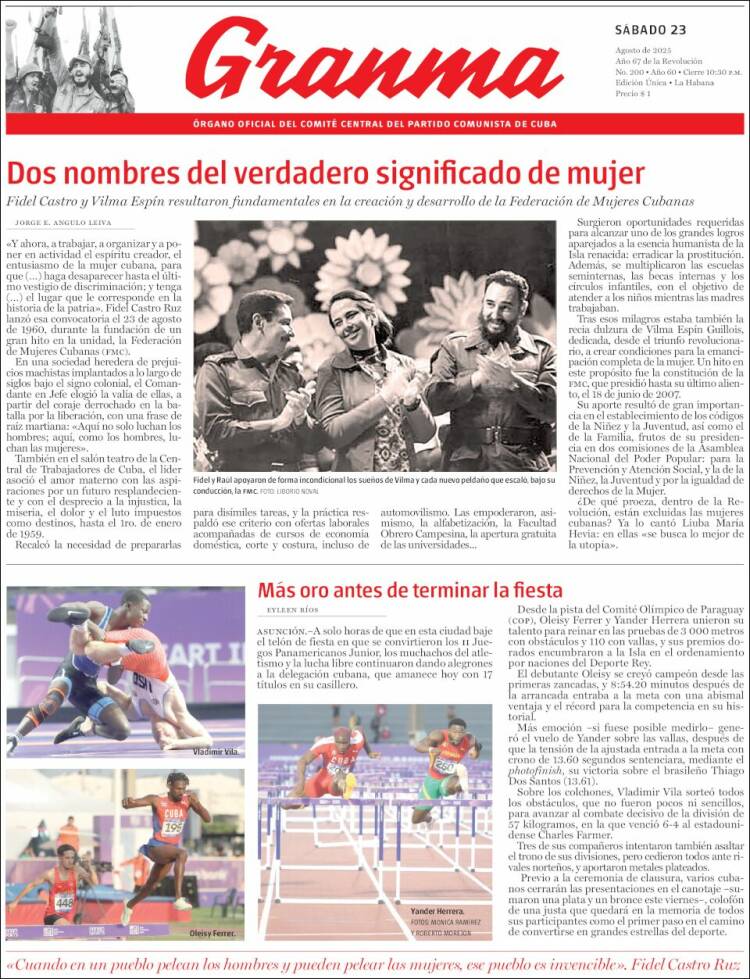 Portada de Granma (Cuba)