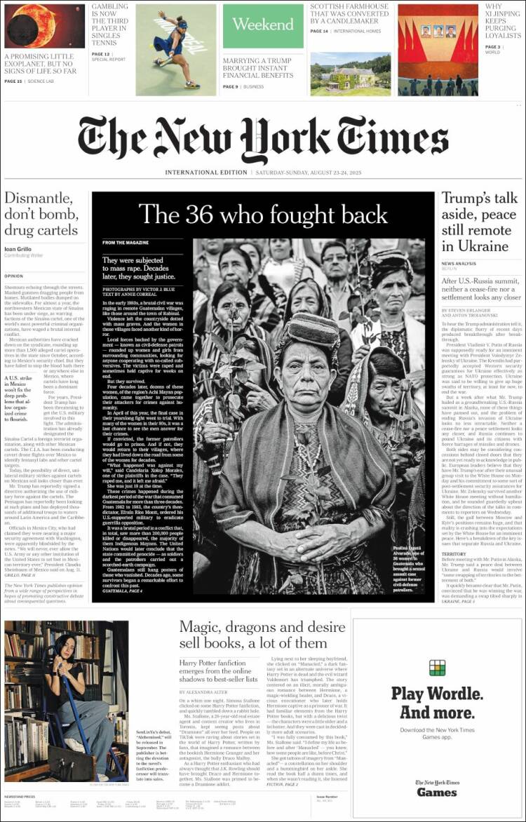 Portada de International New York Times (Europa)