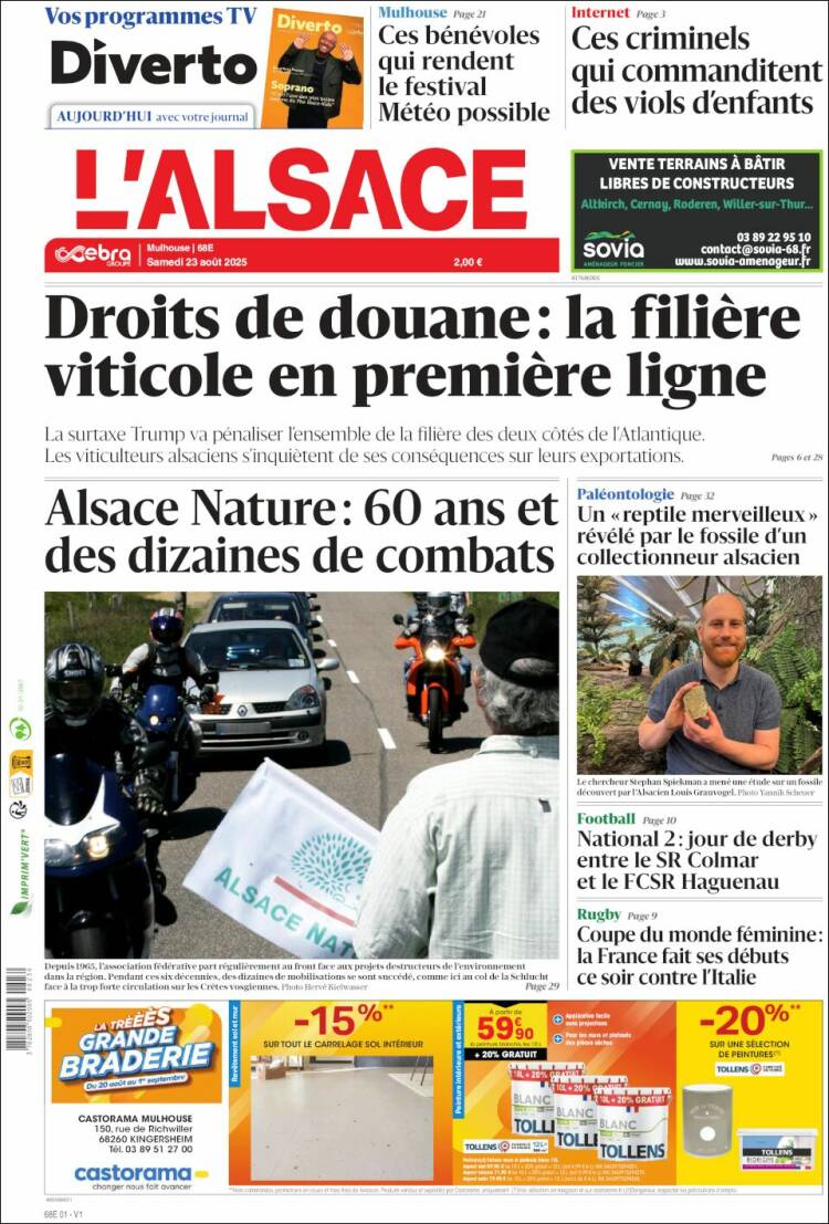 Portada de Journal L'Alsace (Francia)