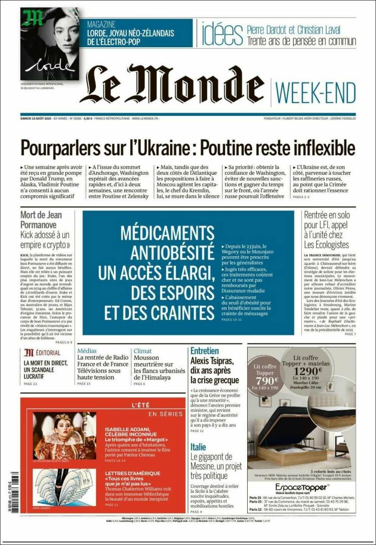 Portada de Le Monde (Francia)