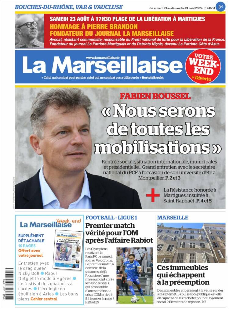 Portada de La Marseillaise (Francia)