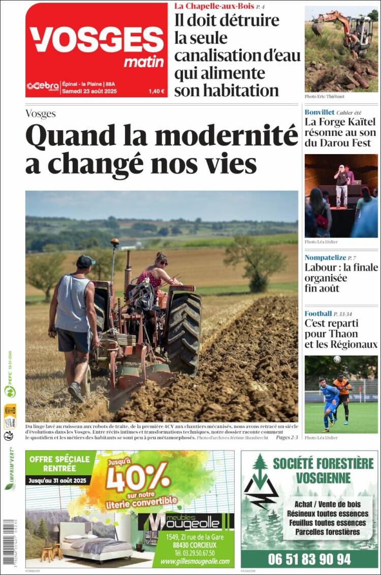 Portada de Vosges Matin (Francia)