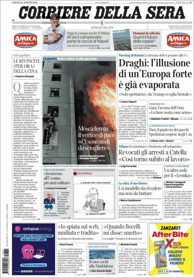 Portada de Corriere della Sera (Italia)