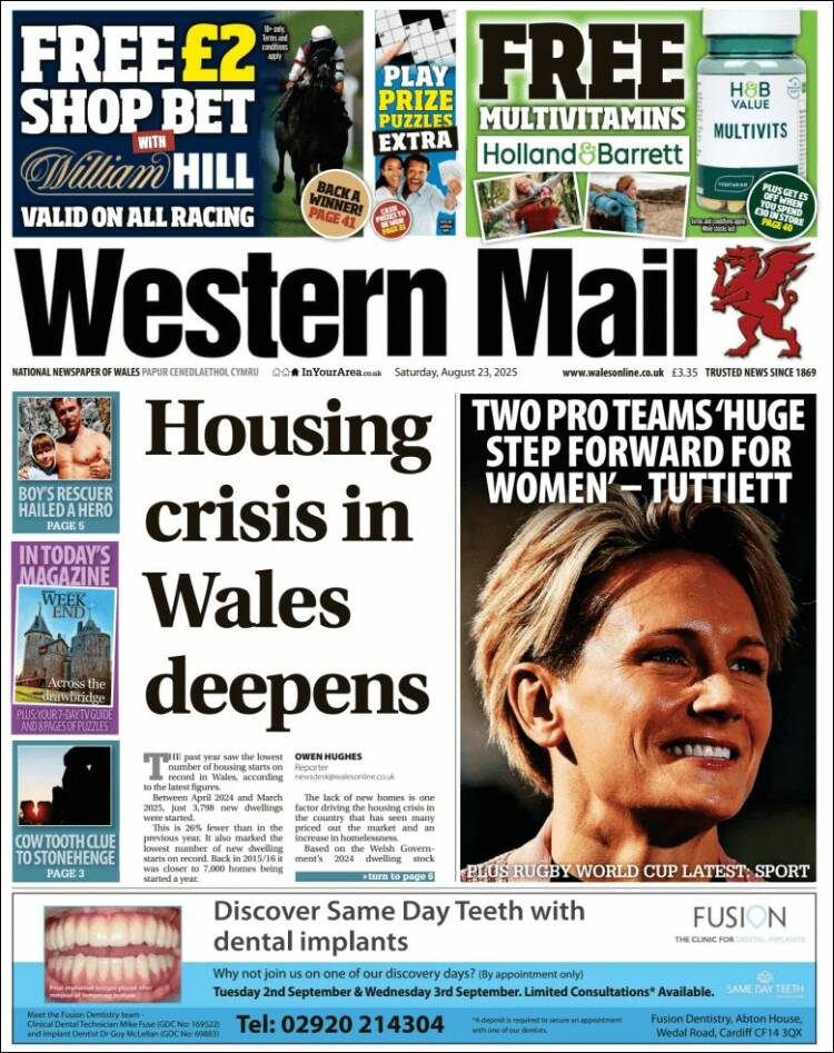 Portada de Western Mail (Reino Unido)