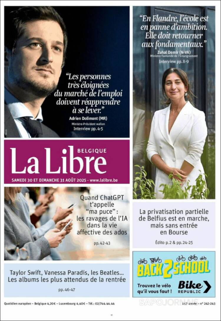 Portada de La Libre.be (B&eacute;lgica)