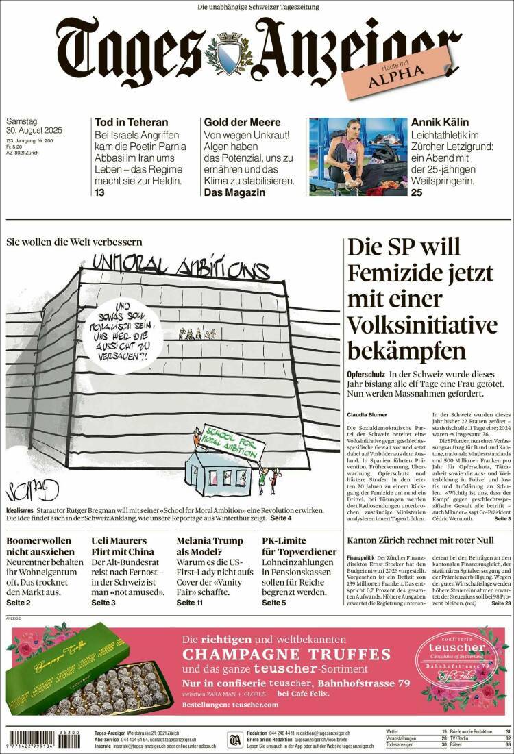 Portada de Tages-Anzeiger (Suiza)