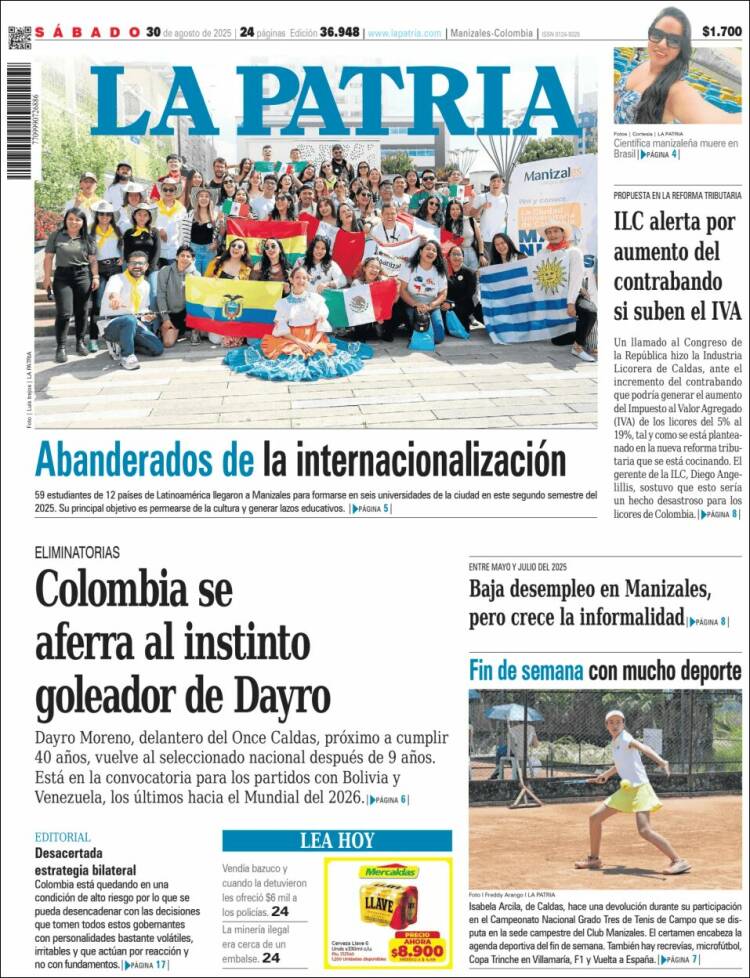 Portada de La Patria (Colombia)