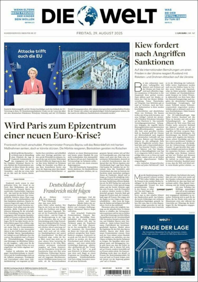 Portada de Die Welt (Alemania)