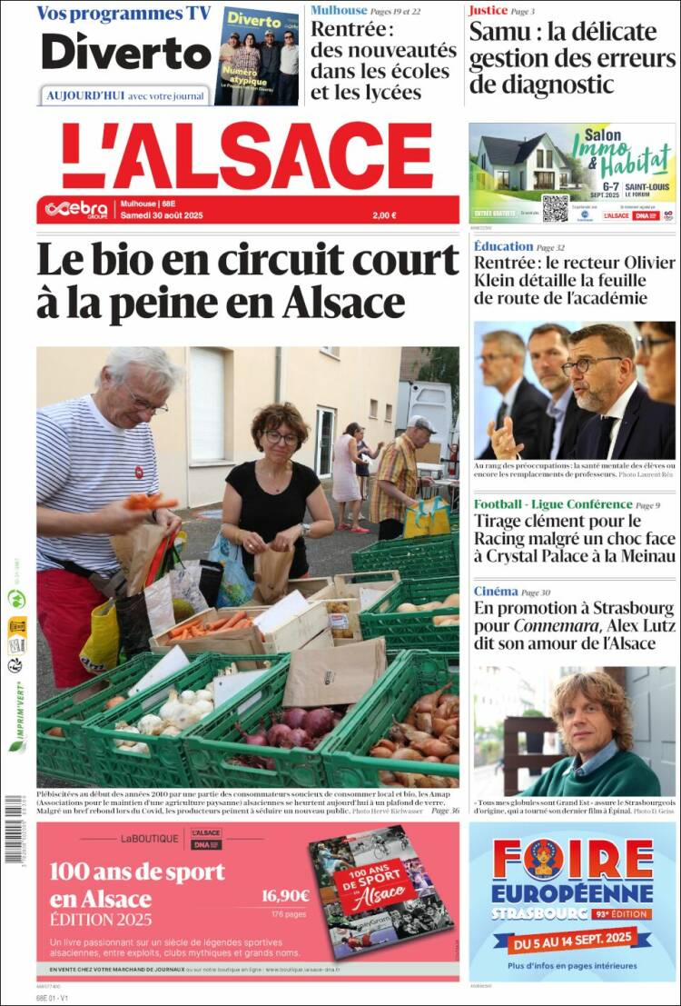 Portada de Journal L'Alsace (Francia)
