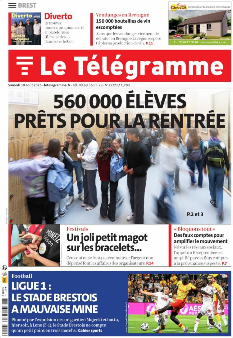 Portada de Télégramme (Francia)