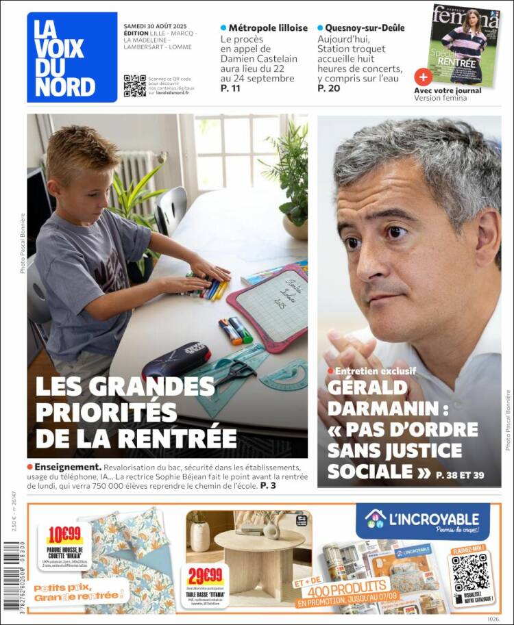 Portada de La Voix du Nord (Francia)