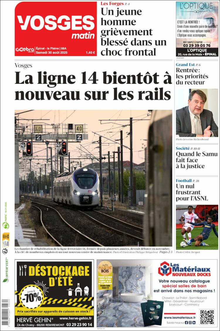 Portada de Vosges Matin (Francia)