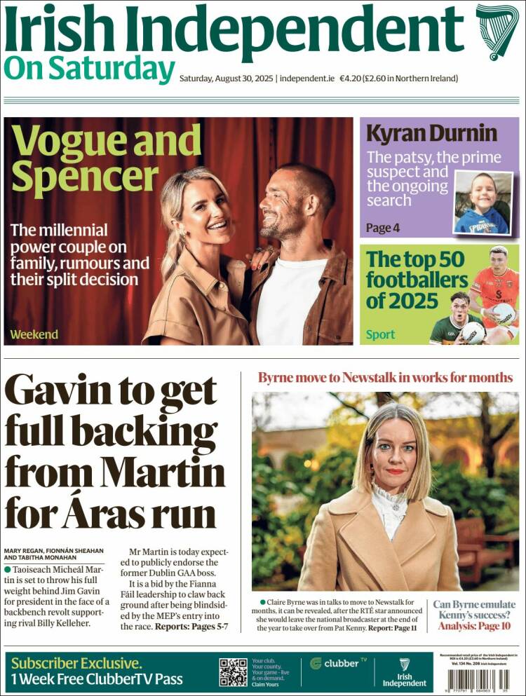 Portada de Irish Independent (Irlanda)