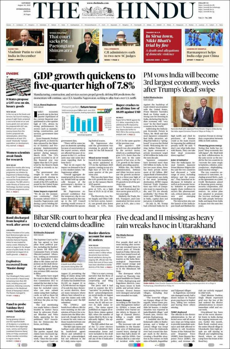 Portada de The Hindu (India)