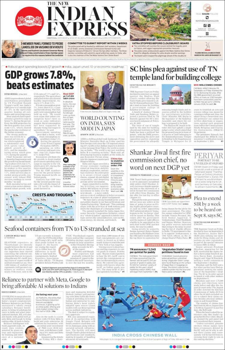 Portada de New Indian Express (India)
