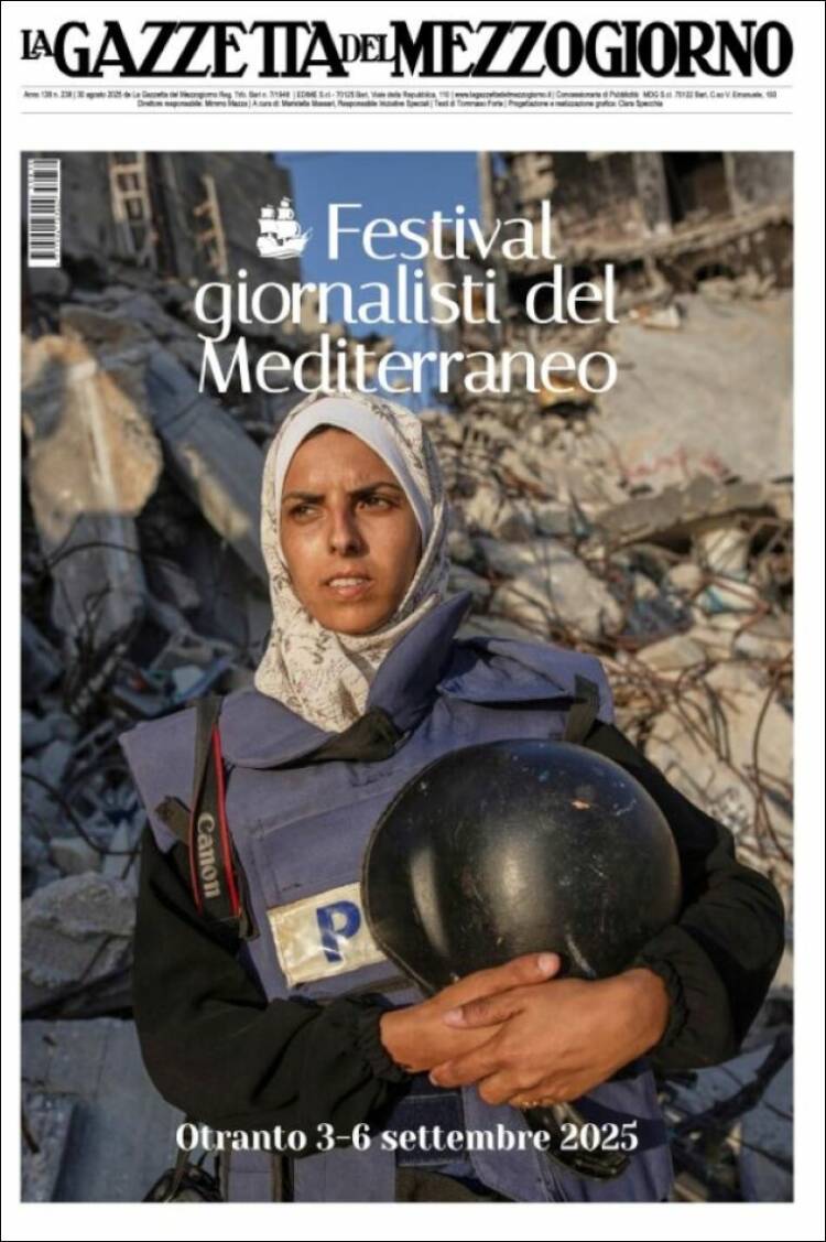 Portada de La Gazzetta del Mezzogiorno (Italia)
