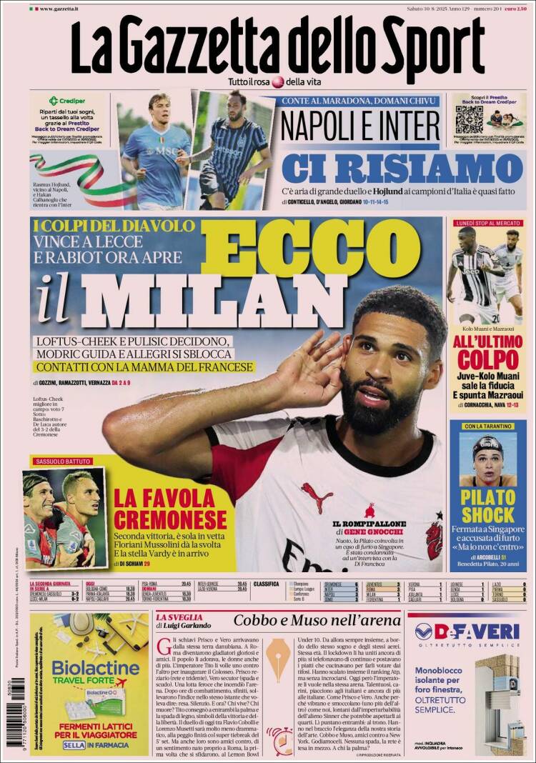 Portada de La Gazzetta dello Sport (Italia)