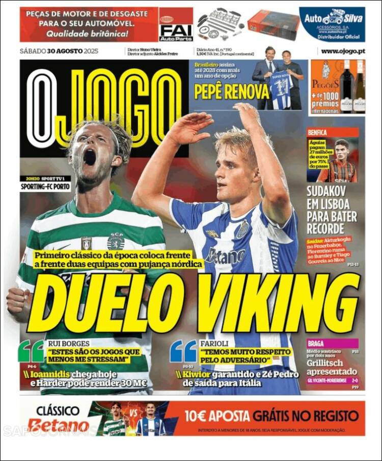 Portada de O Jogo (Portugal)
