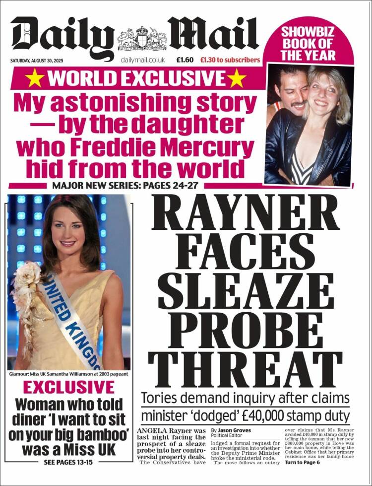 Portada de Daily Mail (Reino Unido)