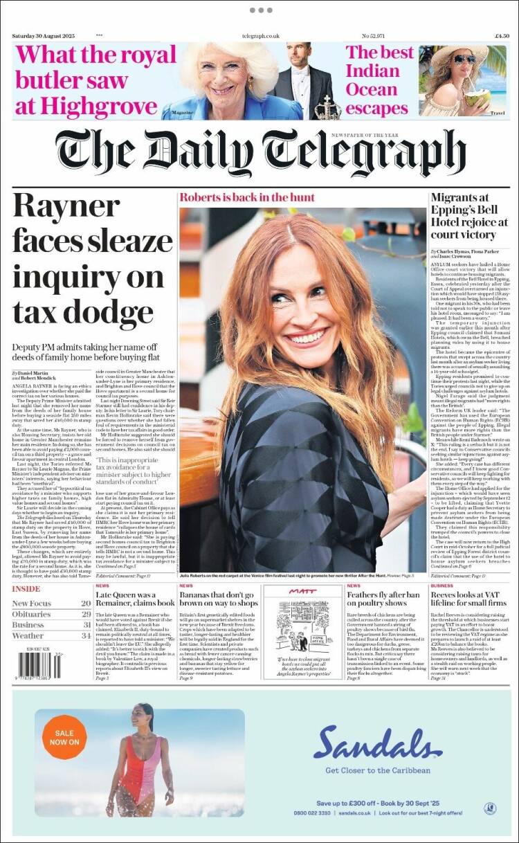 Portada de Daily Telegraph (Reino Unido)