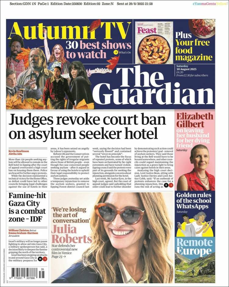 Portada de The Guardian (Reino Unido)