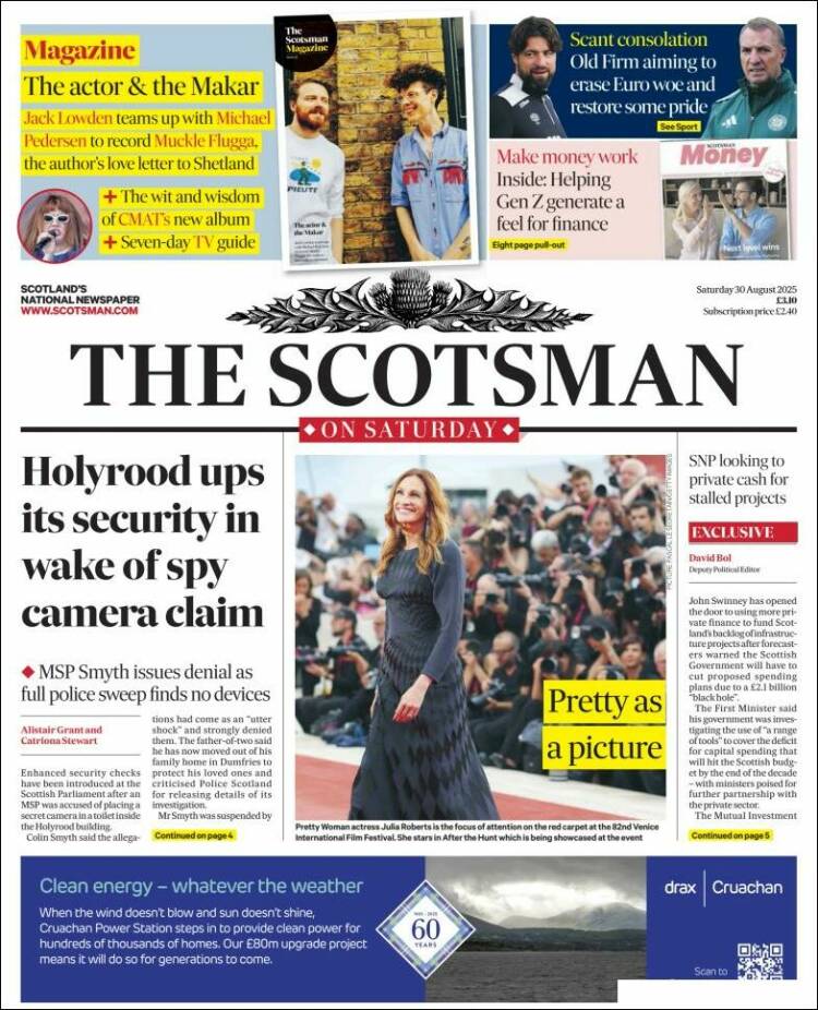 Portada de The Scotsman (Reino Unido)