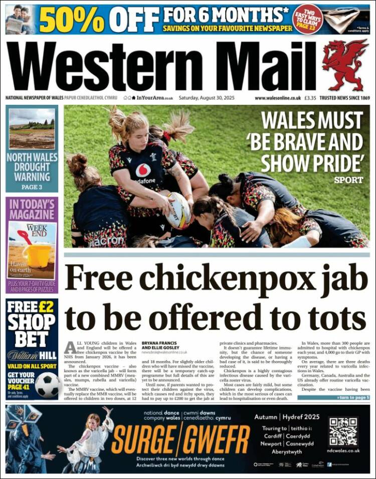 Portada de Western Mail (Reino Unido)
