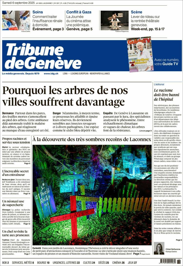Portada de La Tribune de Genève (Suiza)