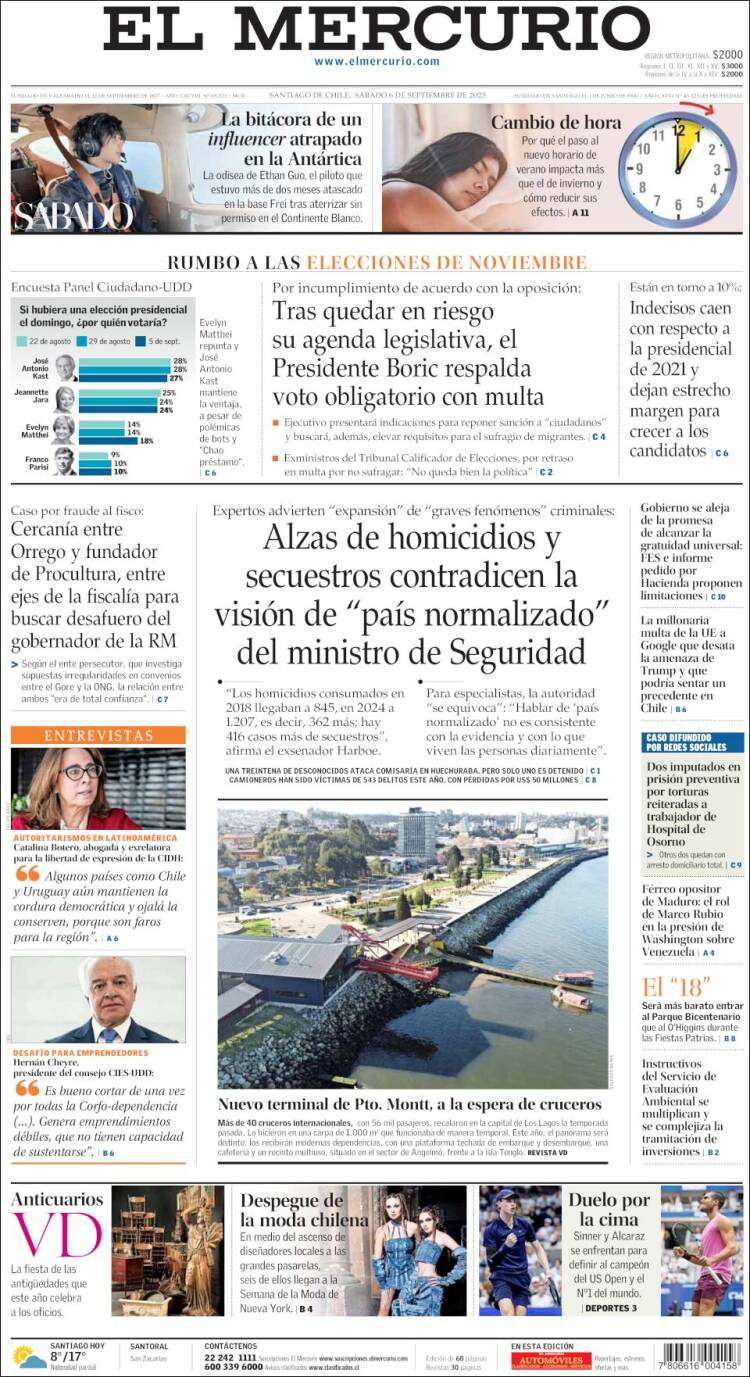 Portada de El Mercurio (Chile)