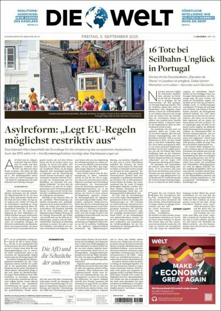 Portada de Die Welt (Alemania)