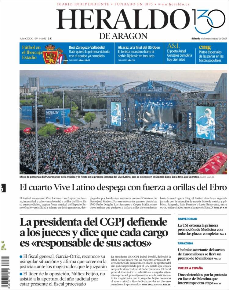 Portada de Heraldo de Aragón (Espa&ntilde;a)