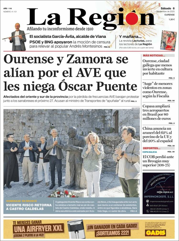 Portada de La Región de Ourense (Espa&ntilde;a)