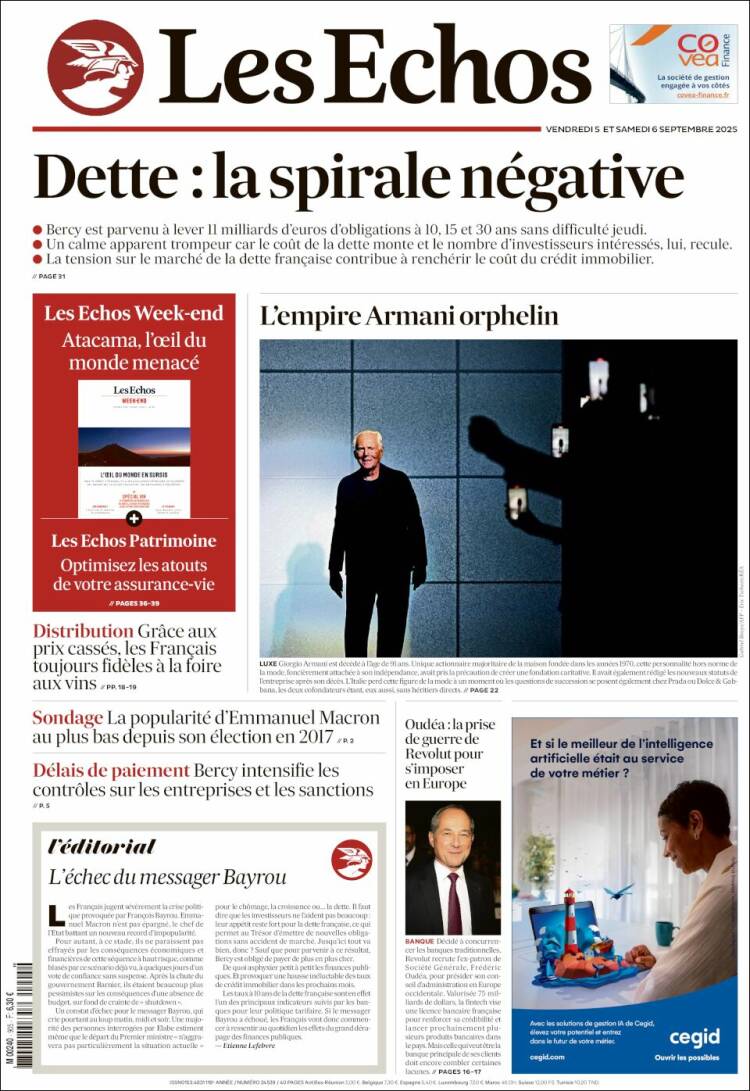 Portada de Les Echos (Francia)