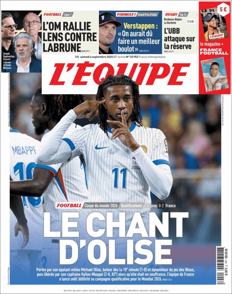 Portada de L'Equipe (Francia)