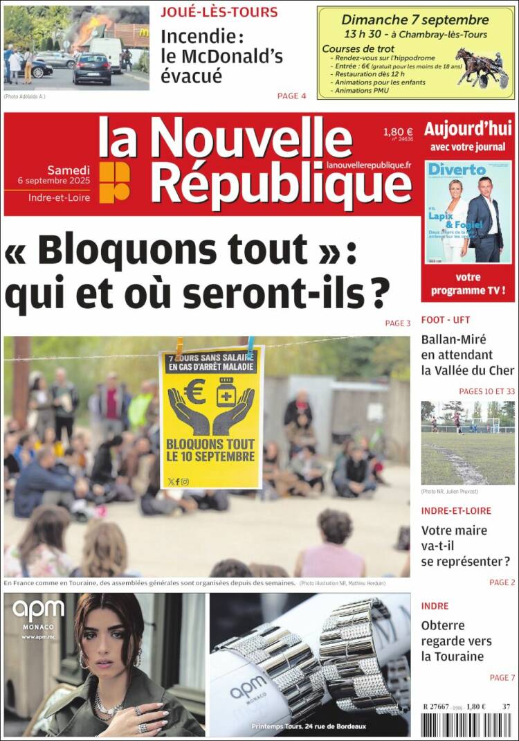 Portada de La Nouvelle Republique (Francia)