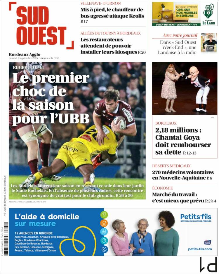 Portada de Sud Ouest (Francia)