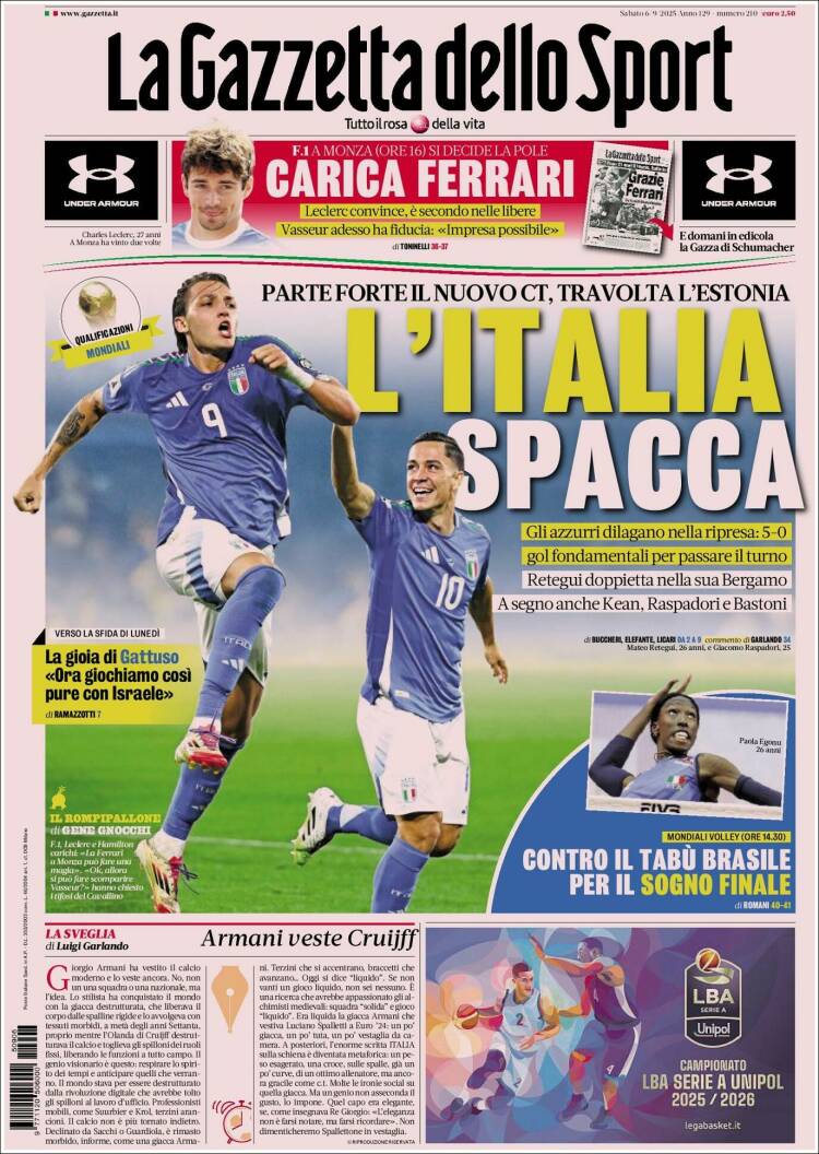 Portada de La Gazzetta dello Sport (Italia)