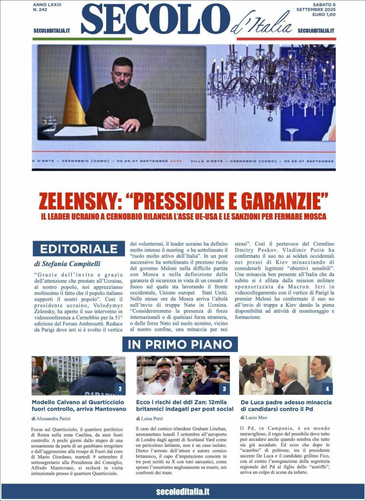 Portada de Secolo d'Italia (Italia)