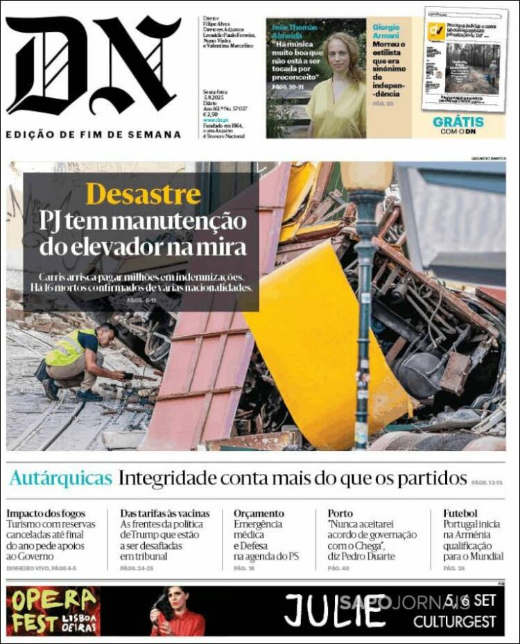 Portada de Diário de Noticias (Portugal)