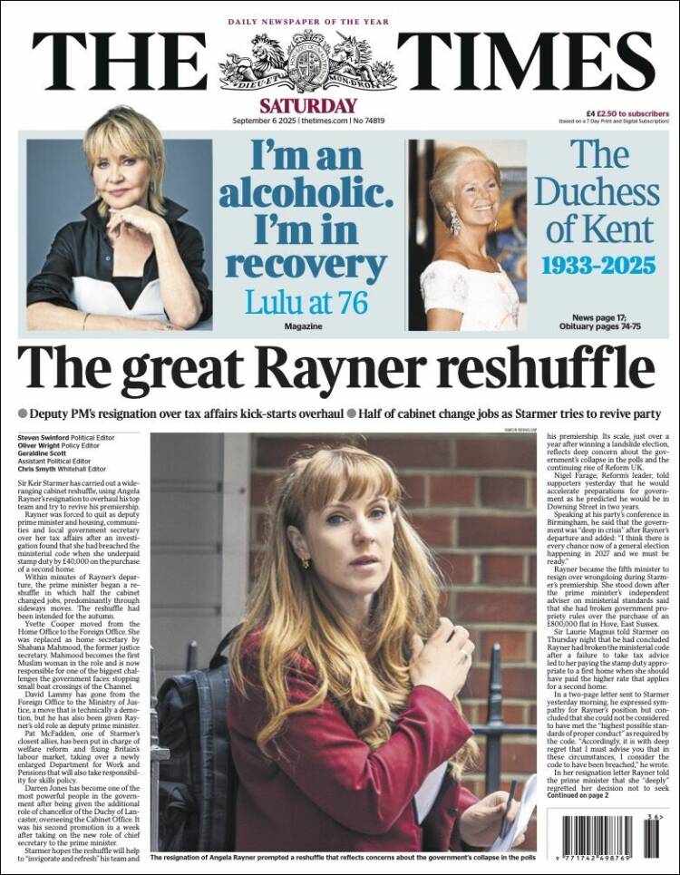 Portada de The Times (Reino Unido)