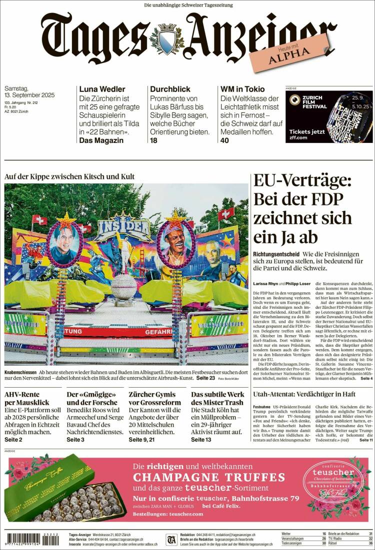 Portada de Tages-Anzeiger (Suiza)