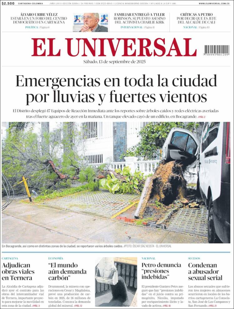Portada de El Universal (Colombia)