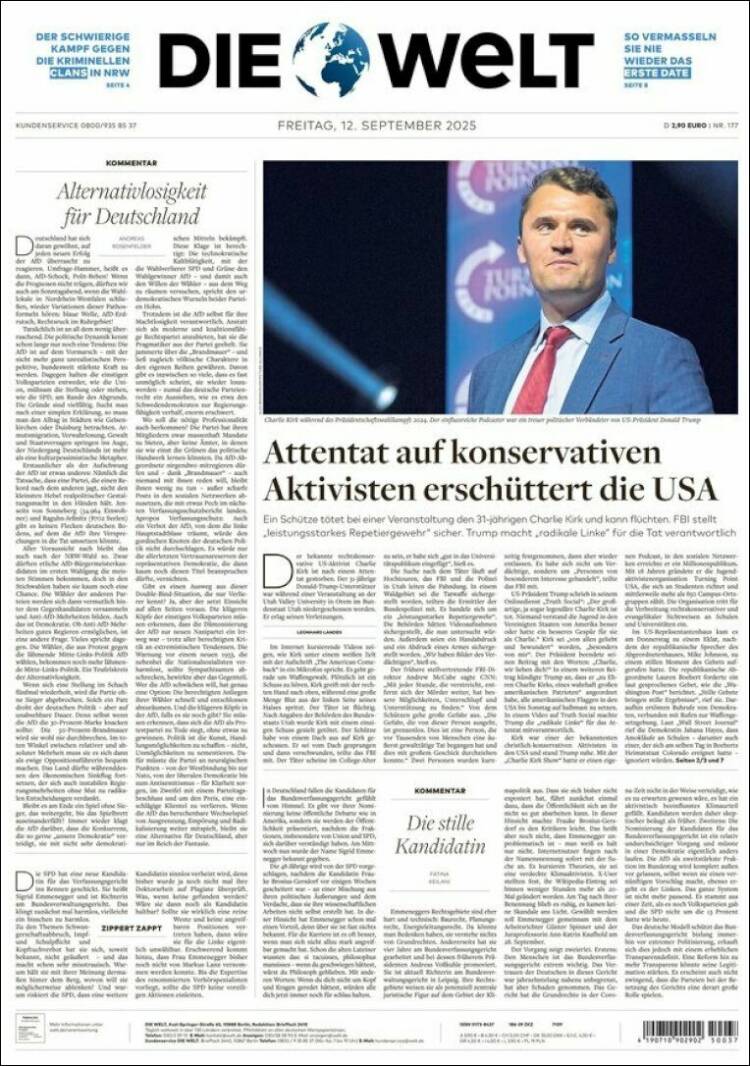 Portada de Die Welt (Alemania)