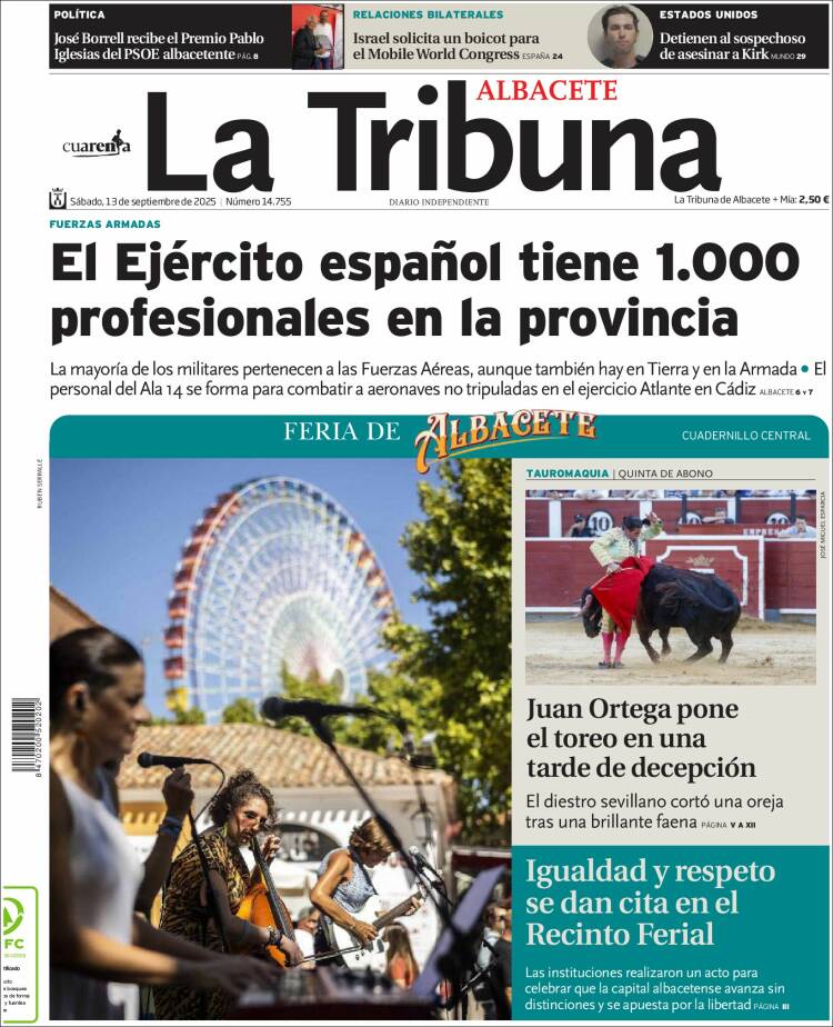 Portada de La Tribuna de Albacete (Espa&ntilde;a)