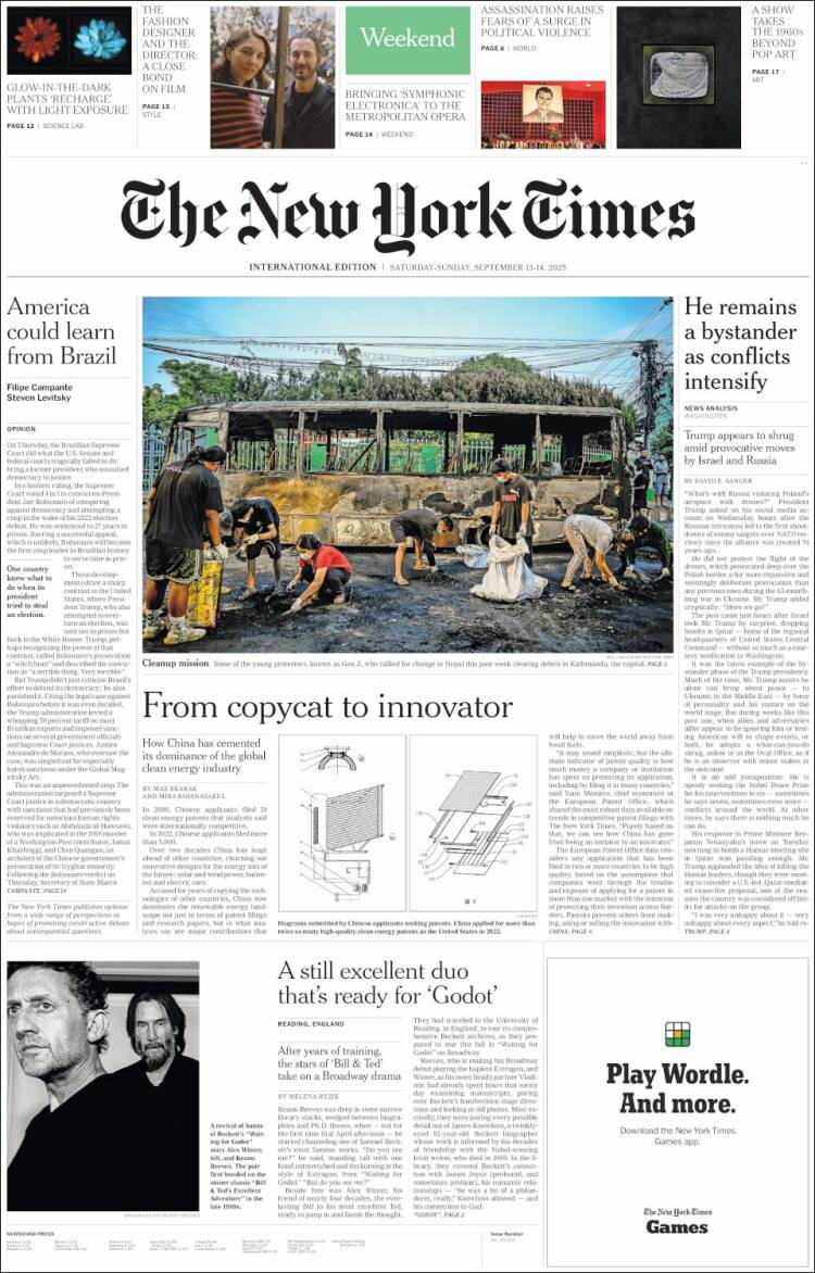 Portada de International New York Times (Europa)