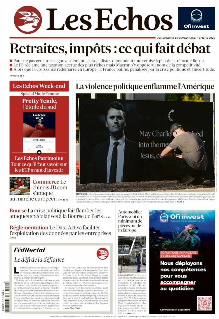 Portada de Les Echos (Francia)