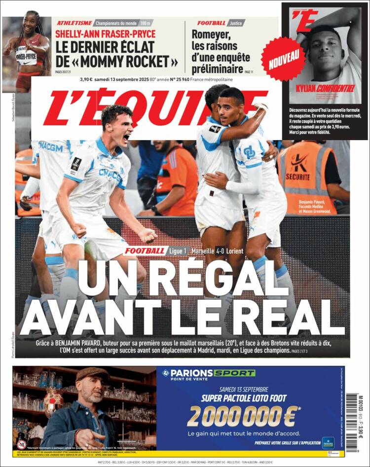 Portada de L'Equipe (Francia)