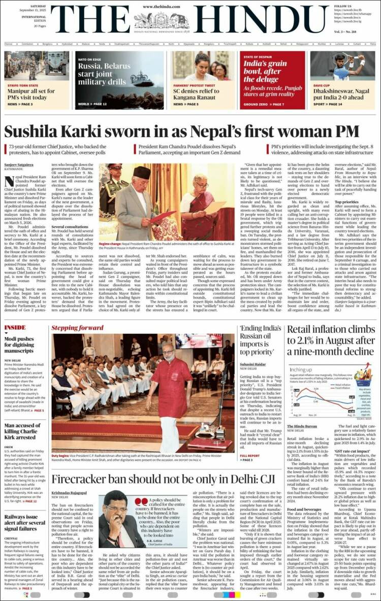 Portada de The Hindu (India)