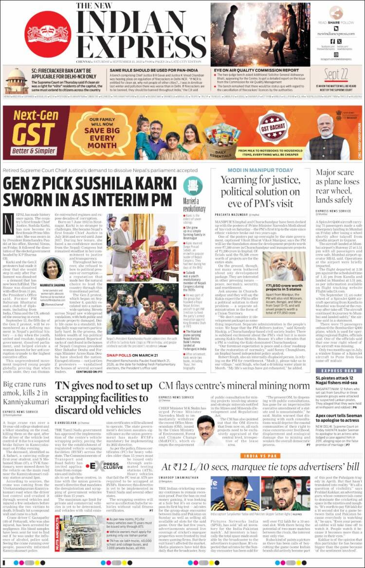 Portada de New Indian Express (India)